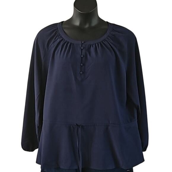 NWOT BEAUTIFUL by Lawrence Zarian Women’s Navy Peasant Blouse 1X - Picture 2 of 8